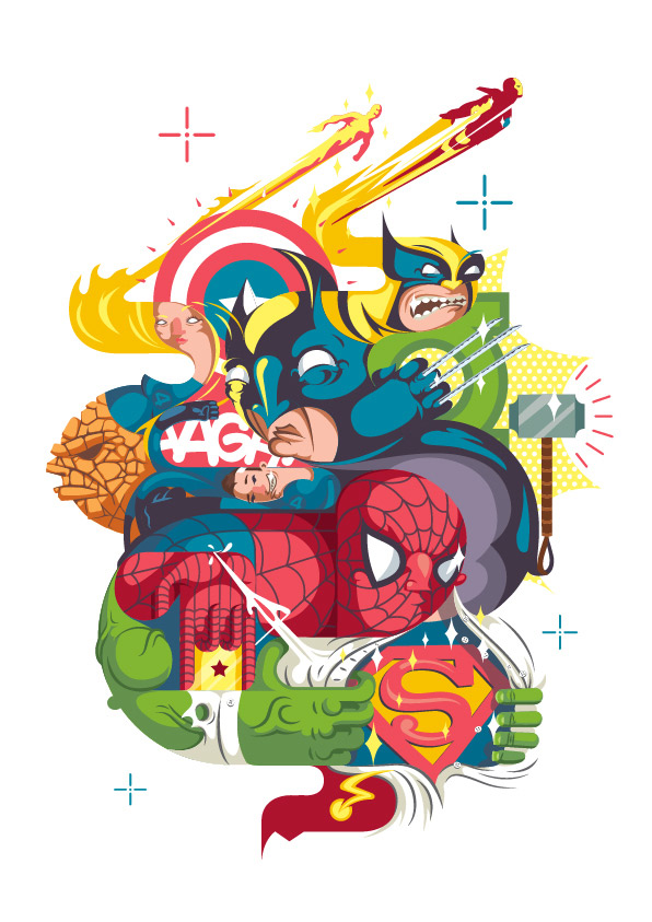 Illustration de 15 super-héros par Antonio Sortino